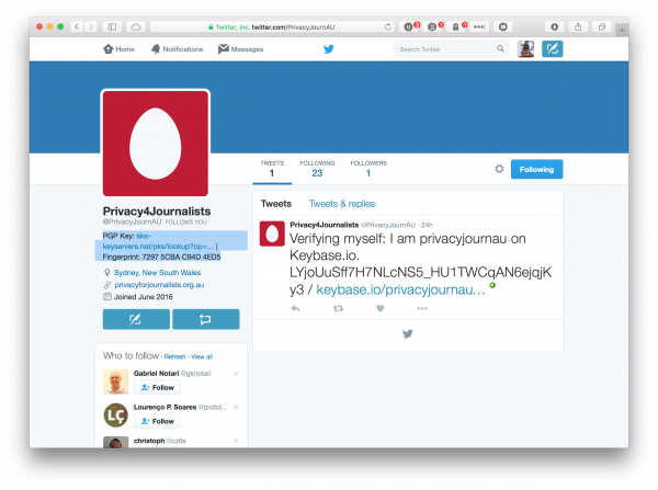 Twitter URL and Fingerprint in Bio